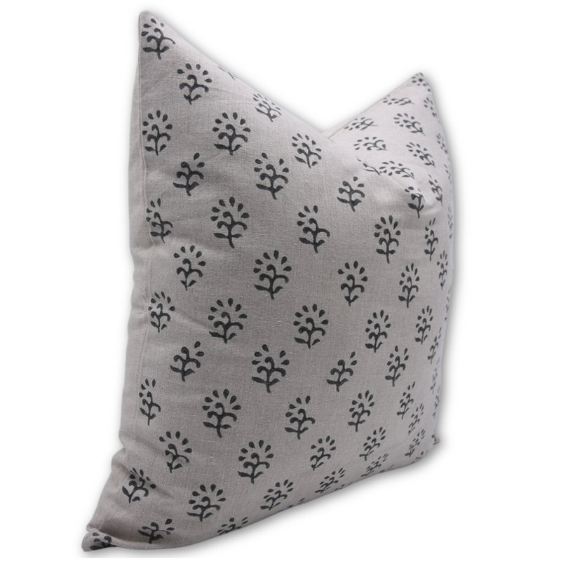 Linen Pillow Cover, 14" x 14", Square, Gray Floral 1