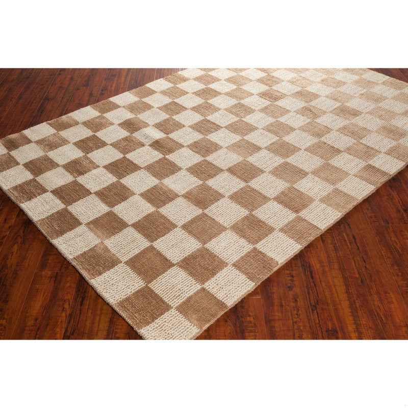 Lee-Abele Handmade Hand-Woven Checkerboard Brown & Tan Indoor Jute & Sisal Rug, Rectangle 5' x 7'6"