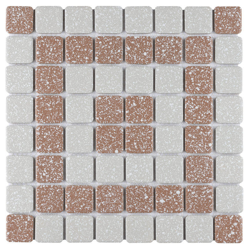Crystalline Market 1.3" x 1.3" Porcelain Grid Mosaic Wall & Floor Tile, Beige