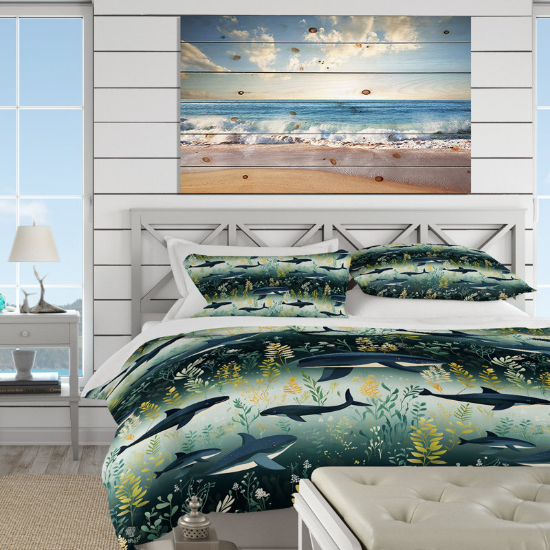 Ensemble de housse de couette Oceanic Whale, Housse de couette simple + 1 taie décorative stan