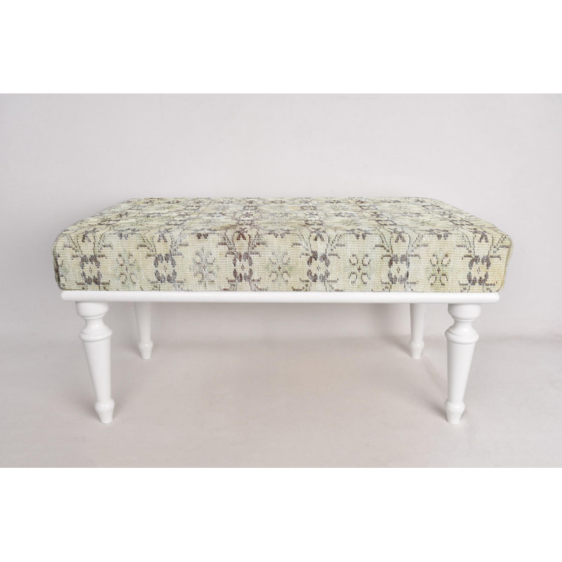 Cotton Upholstered Bench, White, 45cm H x 120cm W x 45cm D