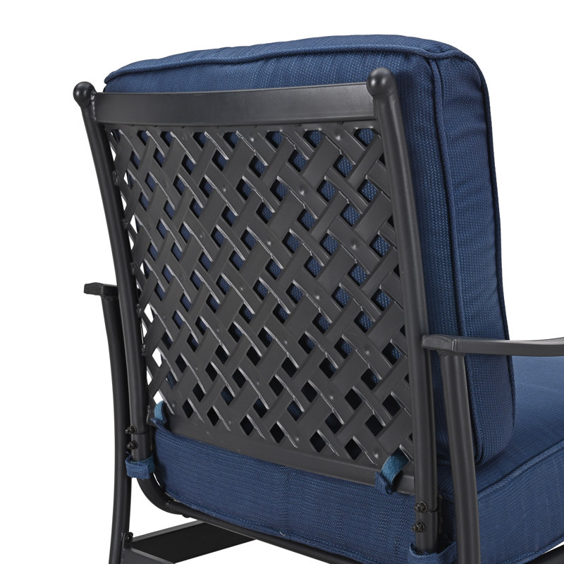 Chaise d'extérieur à bascule en métal avec coussins Arnone (ensemble de 2), Bleu