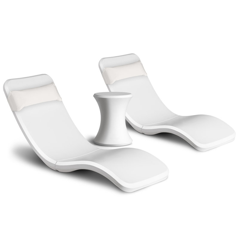 Coast Modern Baja Lounge Set And Outdoor Side Table - 2 Lounger Chairs And 1 Table For Inside Pool Or On Patio - All Weather Furniture For Sun - White