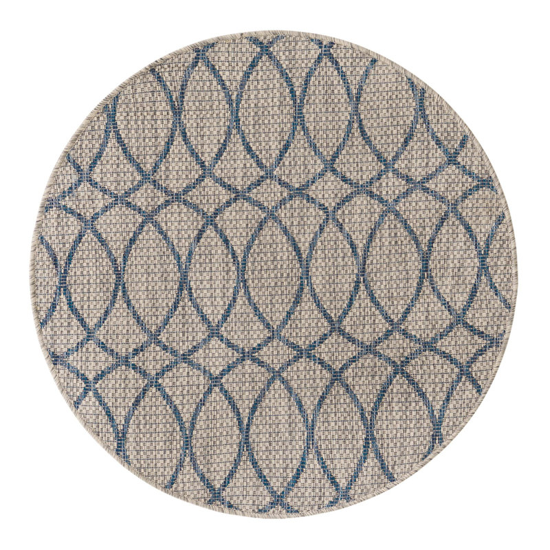 Gray Blue Gitter Indoor/Outdoor Trellis Rug, Round 3'
