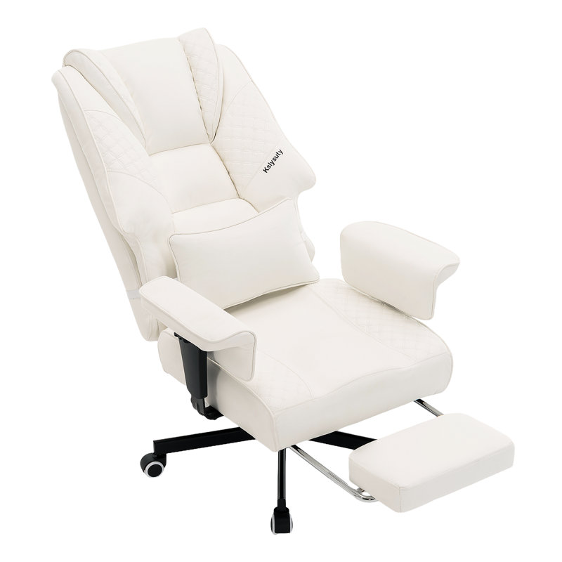Fauteuil de jeu ergonomique avec accoudoirs réglables et repose-pieds rétractable, Blanc
