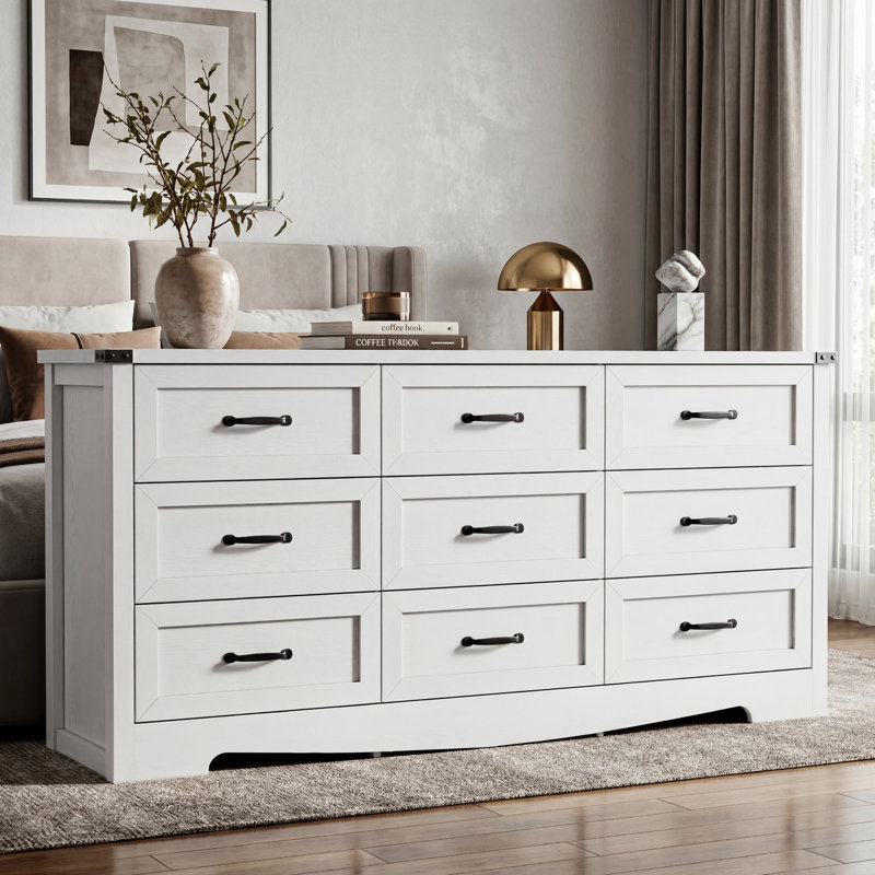 Rustic 9 Drawer Dresser Cabinet ,59''W Modern Table Storge Chest of Drawers Sideboard,Bar Cabinet with Metal Handle Pulls For Dining Room,Living Room,Bedroom