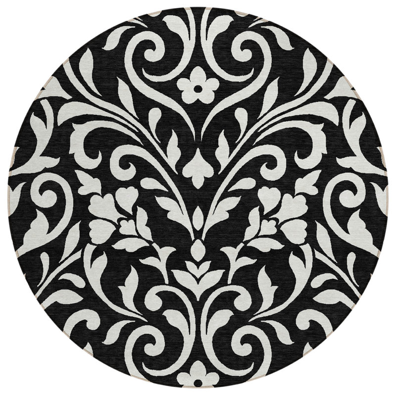 Tapis intérieur / extérieur en polyester tissé à la machine mâle de couleur mâle Malék, Rond 8 pi
