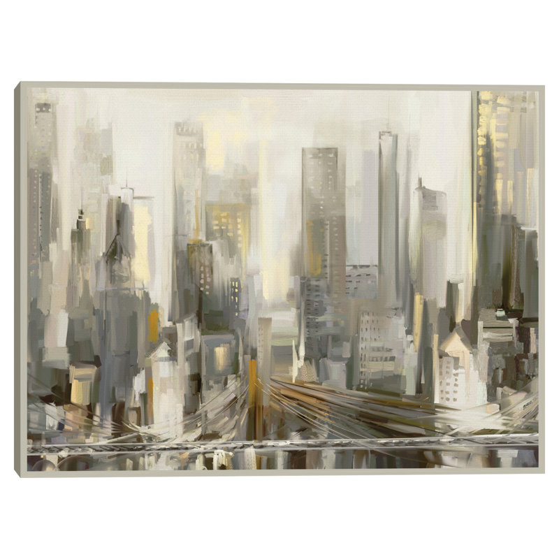 «City Lights» par Studio Arts, reproduction d'art sur toile, H 31 po x l 41 po, Encadrement de couleur or mat
