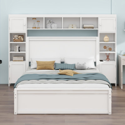 Lit en bois avec armoire tout-en-un, tablette et douilles, tiroirs