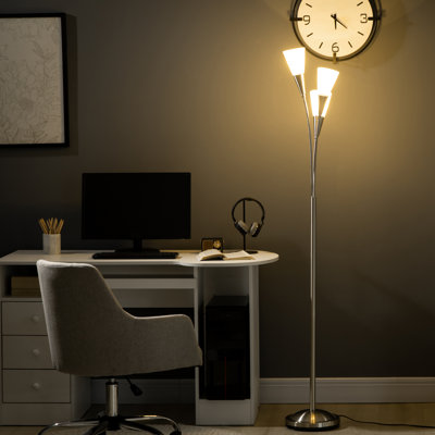 HOMCOM 3-Light Upright Floor Lamps Standing Lamp Steel Base Silver Tone