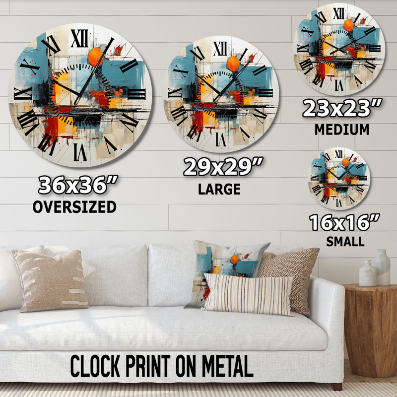 Horloge murale Teal Orange Bold Flow - Collages abstraits, Grand