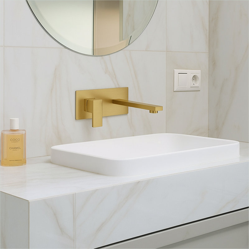 Robinet de lavabo en or brossé avec robinet de salle de bain, fabrication en laiton, fabrication en métal