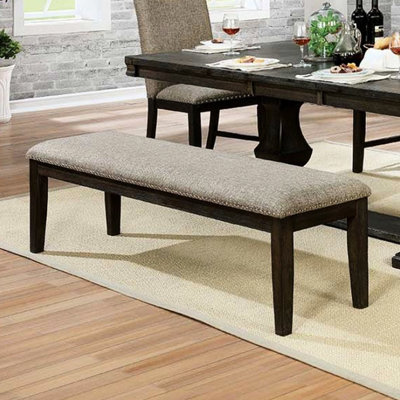 Banc de salle à manger de style transitionnel avec structure en bois massif et siège en tissu gris chaud au fini envoûtant