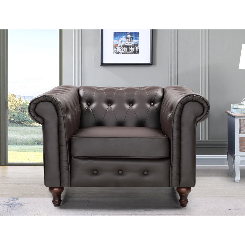Fauteuil Chesterfield de 39,76 po Sheilds, Similicuir brun