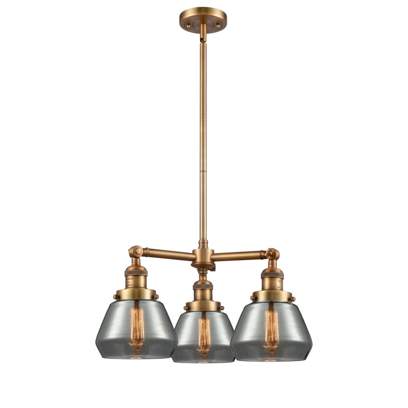 Lustre 3 lumières à abat-jour Chill, Fulton plaqué de couleur fumée, Cuivre antique, Ampoule non incluse