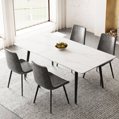 Ensemble de table de salle à manger rectangulaire en marbre 70,8 po pour 4 personnes Kailub