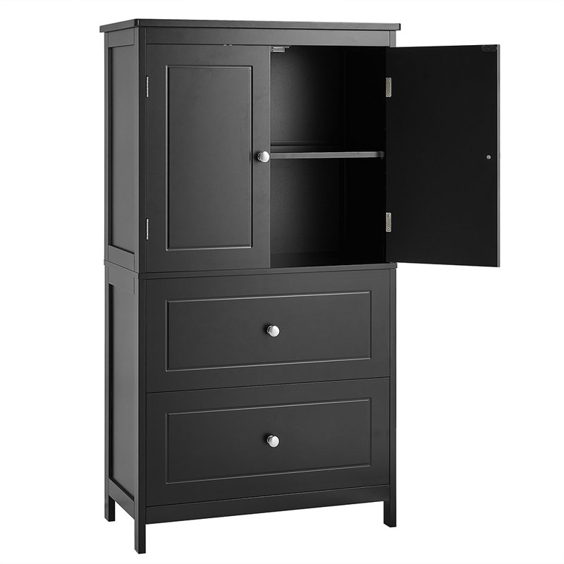 Armoire de rangement pour salle de bain avec deux portes et tiroirs, Noir