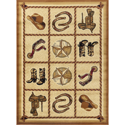Durable Polypropylene Southwest Rug Beige Tone Living Room & High Traffic Areas