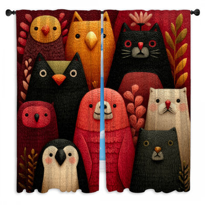 Cute Animal Illustrations Window Curtains Animals Sheer & Room Darkening - 2 Panels