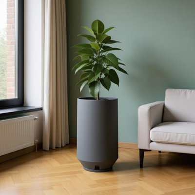 Petit pot à fleurs berlinois moderne de 12 po de hauteur, 10 gallons, intérieur / extérieur avec trou de drainage et soucoupe, Berlin