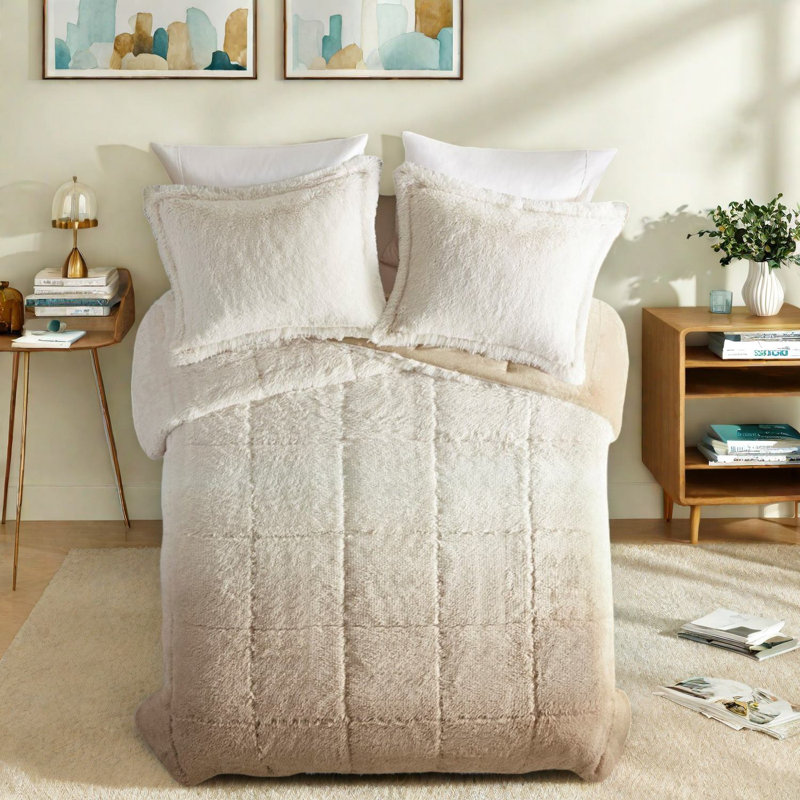 Ensembles de literie à poils longs ombrés douillets, édredon en fausse fourrure de polyester pour maison moderne