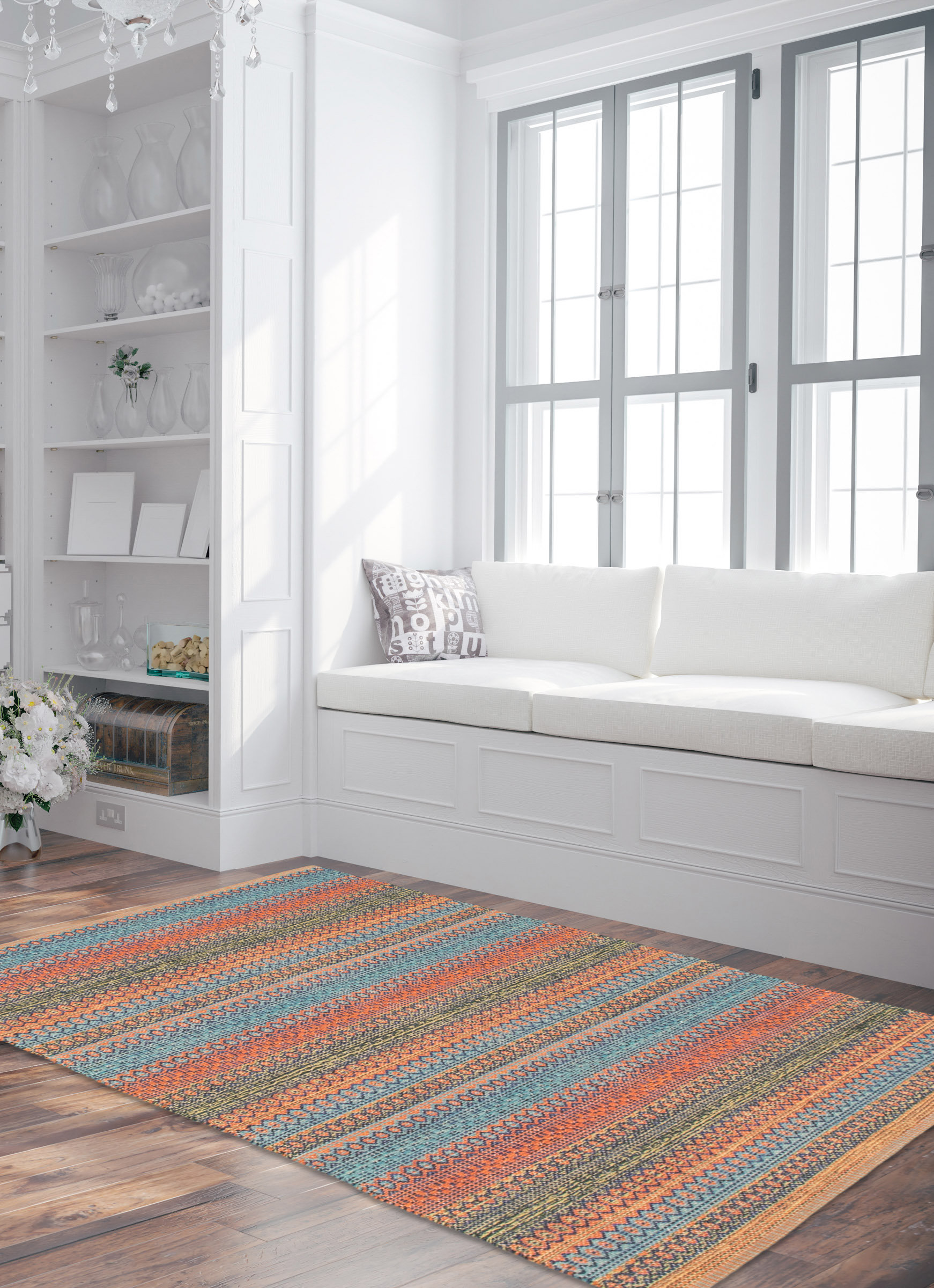 Photo inspiration: Select Geometric Pictures Reference: Foundry Select Geometric Handmade Kilim Wool Blue Copper Green Area