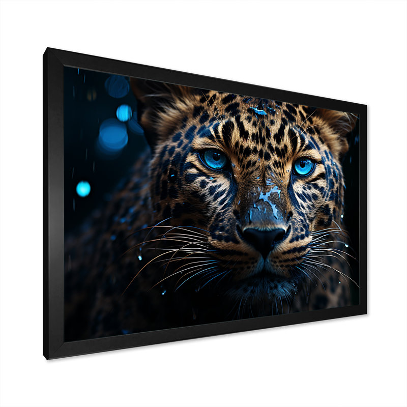 Leopard Nocturnal Sovereign Nightime Blues - impression sur toile encadrée léopard, Cadre simple noir