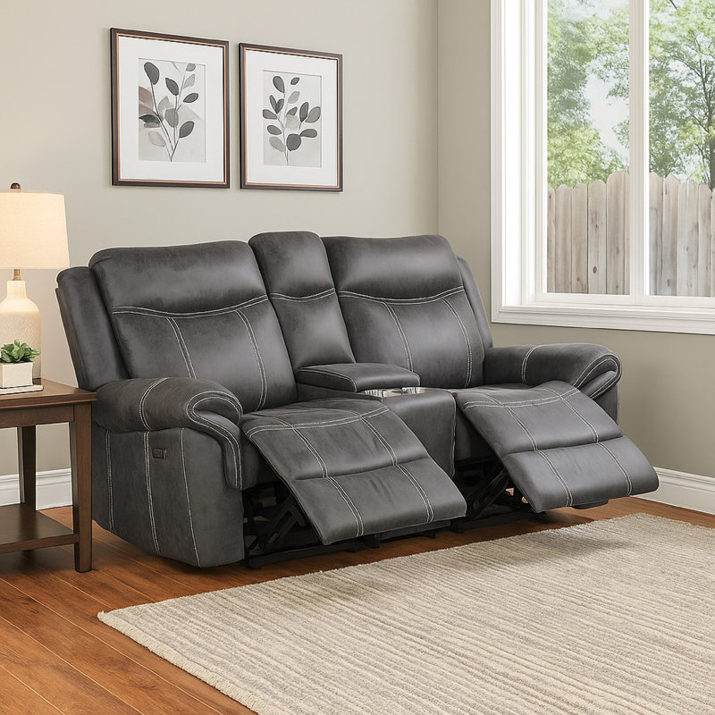 Causeuse inclinable électrique Hesy avec console 75 po gris foncé