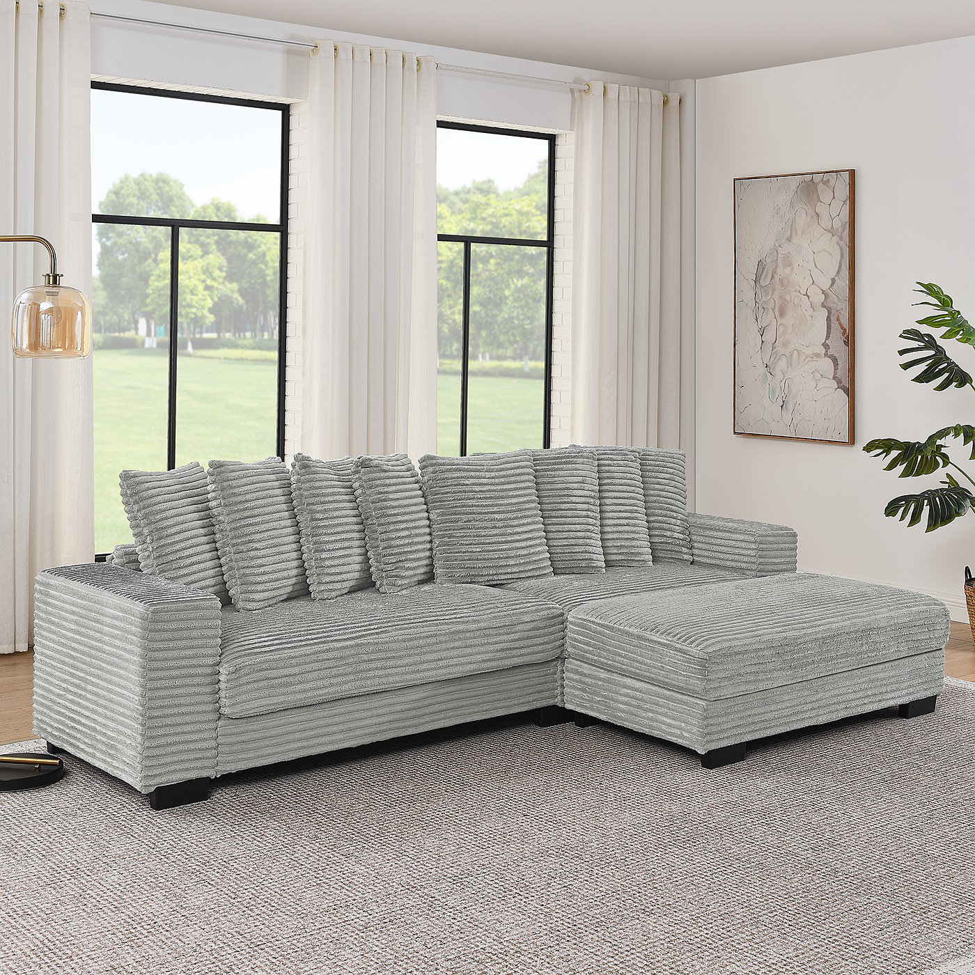 Latitude Run® Corduroy Tufted Upholstered Sleeper Sectional Sofa, L ...