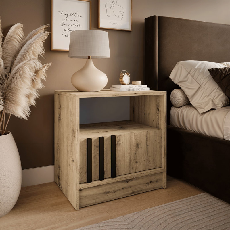 51cm W Bedside Table, Artisan Oak/Black