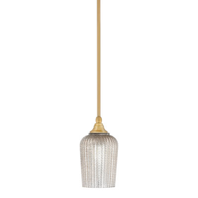 Stem Hung Mini Pendant Shown In New Age Brass Finish With 5" Textured Glass