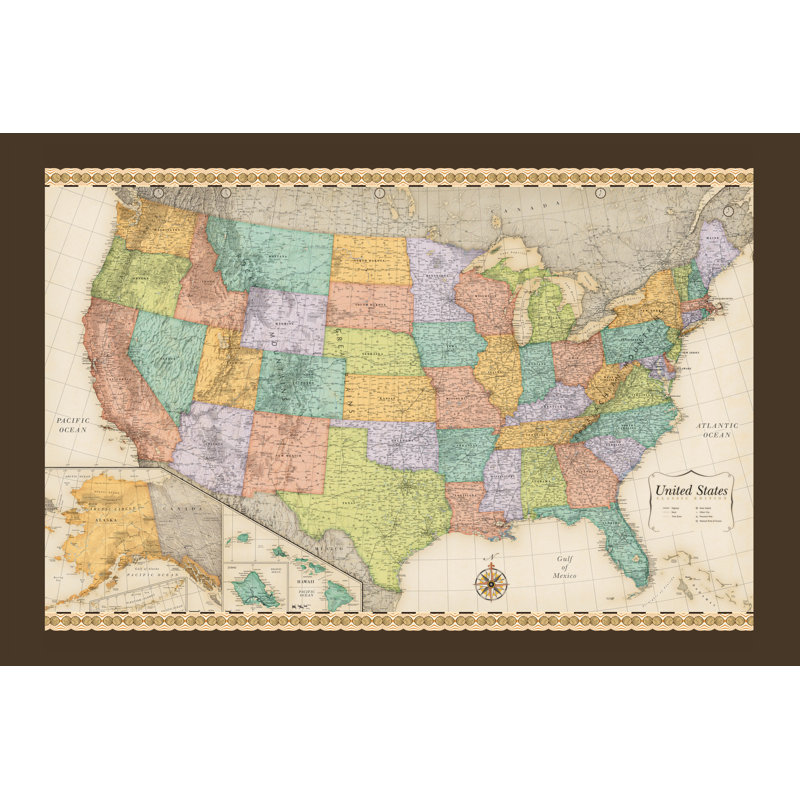 Classic Usa Map 2 - Wrapped Canvas Print, 30cm H x 46cm W x 3.8cm D