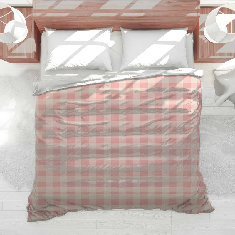 Édredon à carreaux vichy rose et beige, Lit simple