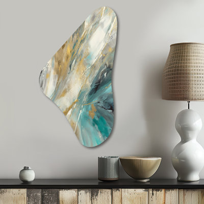 «Golden Hour In Turquoise Waves IV», art mural asymétrique en forme de Boomerang abstrait