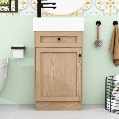 Meuble-lavabo rustique avec lavabo réversible en résine, tablette réglable et porte à fermeture en douceur