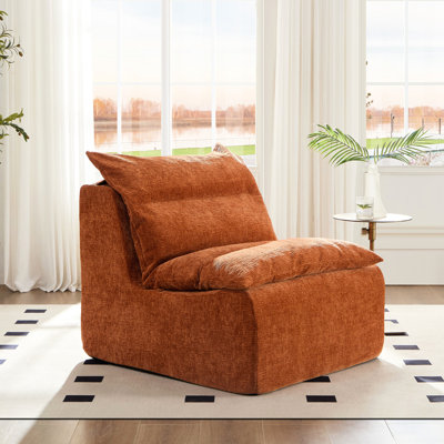 Modern Accent Bean Bag Wingback Chair - Comfy Lazy For Living Room, Bedroom, Office, Orange Seating Single