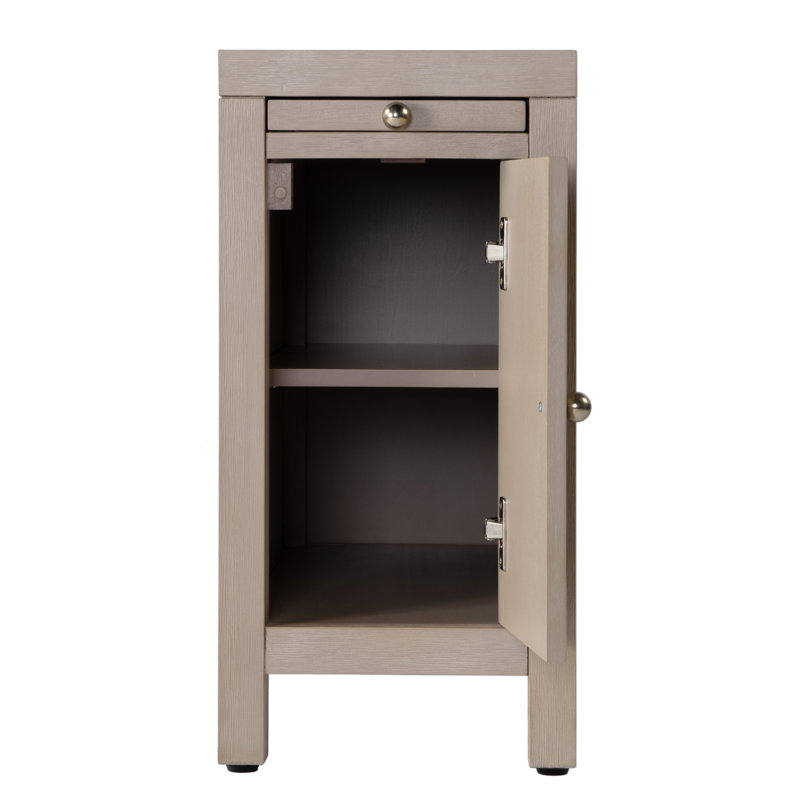 Nora 12 in. W Wood 1 Door End Table with Pull-Out Tray, Antique Taupe