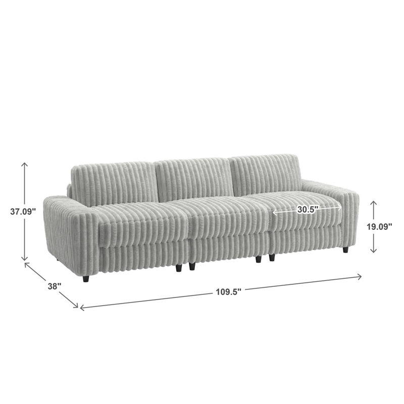 Lirien Furry Channel Fabric Down-Filled Sofa, 37.09" H x 111.5" W x 39" D, 3