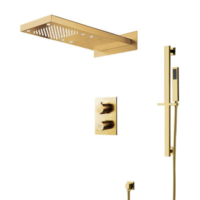 Fontana Melfi 22" LED Brushed Gold Digital Wall Mount Waterfall Rainfall Shower System with Square Handheld Shower