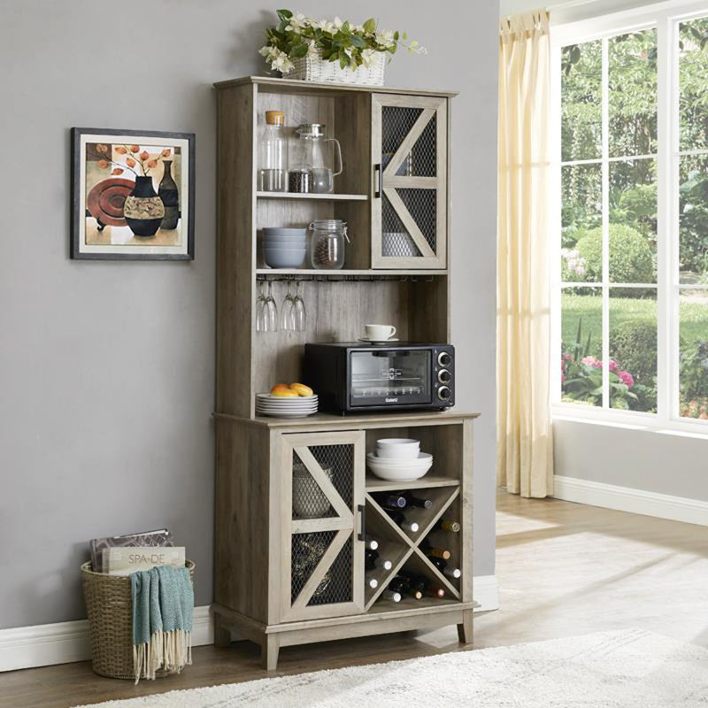 Bar avec rangement pour le vin Weymouth, Gris délavé