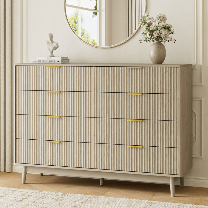Ensemble de chambre à coucher 3 pièces (1 commode + 2 tables de chevet) (ensemble de 3), Crème