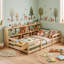 Lit sur pied avec bibliothèque Montessori, lit pour enfant avec garde-corps, lit bas pour la mère et l'enfant avec rangement, naturel-859985701