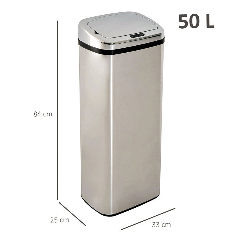 Jamesetta Steel Motion Sensor Kitchen Trash Can, Silver, 50 L