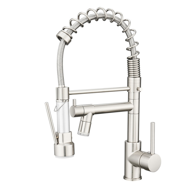 Elegant Led Pull Down Kitchen Faucet, Brushed Nickel, Single Handle, 360 Degree Rotatable, Dual Options Fashionable Faucet In ,