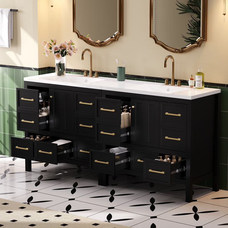 Ensemble de meuble-lavabo moderne spacieux en bois massif avec lavabo en résine pour une expérience de salle de bain améliorée