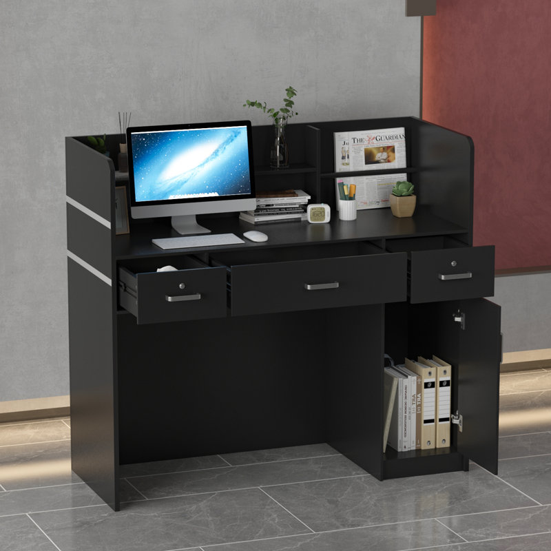 Bureau de réception rectangulaire en bois Galva, Noir
