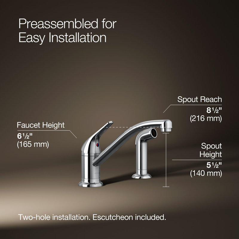 Single Handle Kitchen Faucet with Side Spray, Polished Chrome
