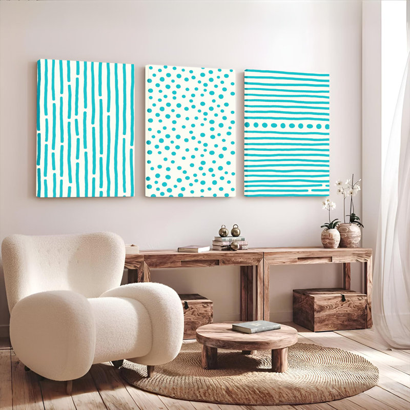 Ensemble de 3 reproductions d'art abstrait sur toile à motif géométrique abstrait, H 18 po x l 36 po