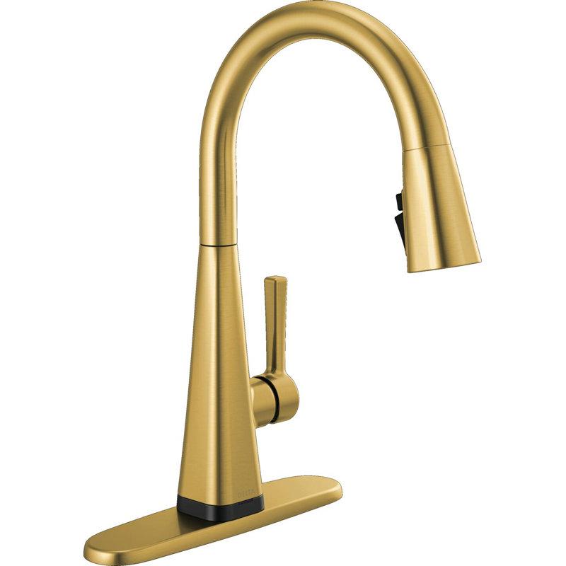 Robinet de cuisine Lenta au fini or brossé avec douchette rétractable, robinet d'évier de cuisine moderne à un trou, poignée simple, or brossé