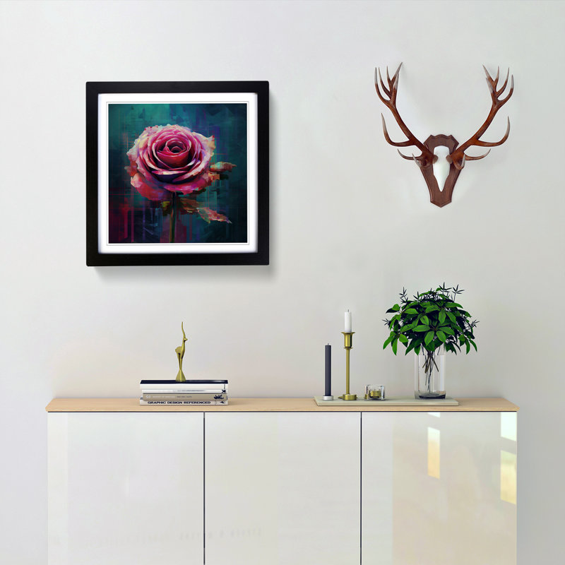 Rose Glitch - Single Picture Frame Print on Wood, Black